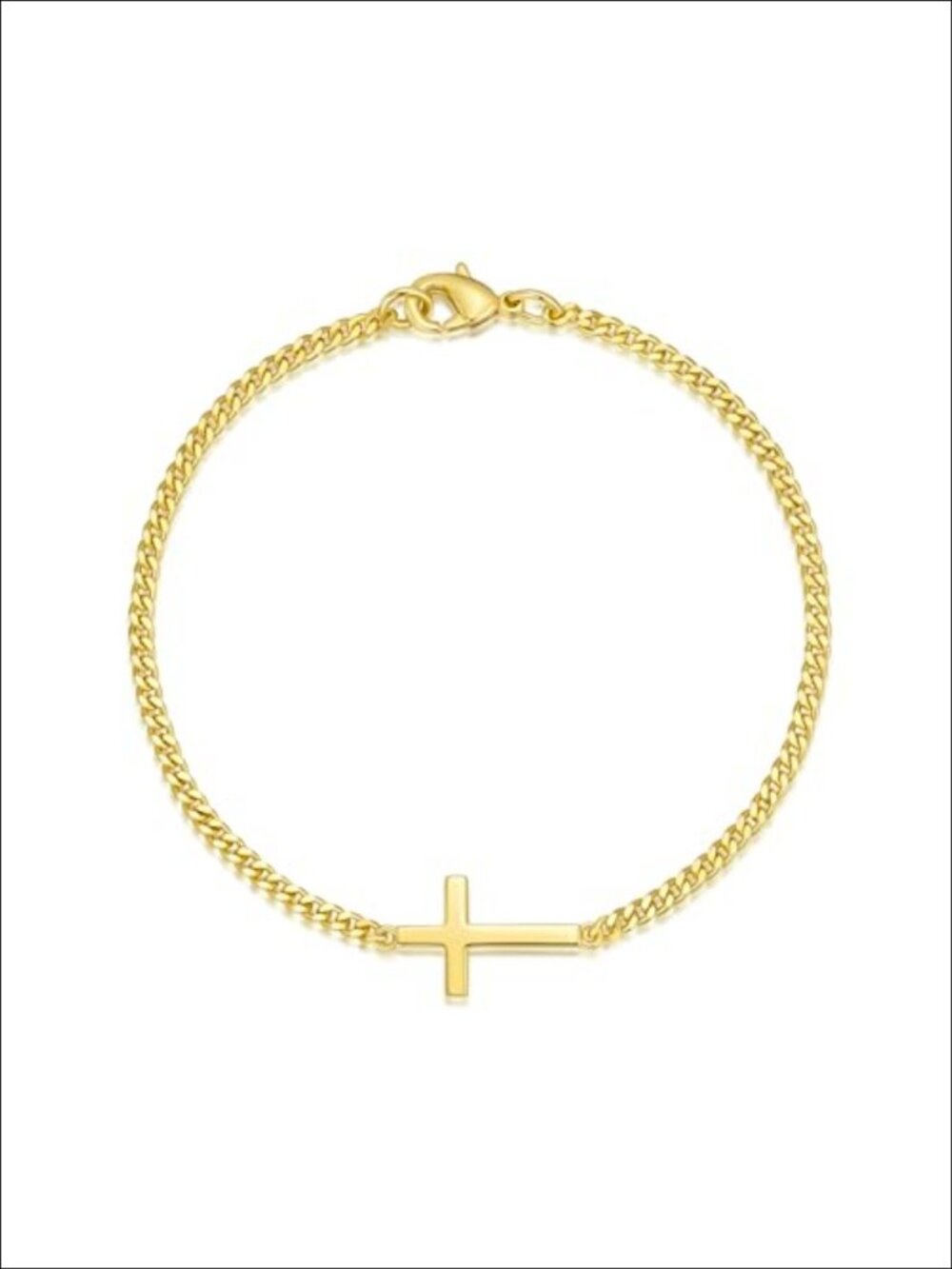 14K Gold Plated Cuban Link Cross Bracelet Minimalist Christian Jewelry